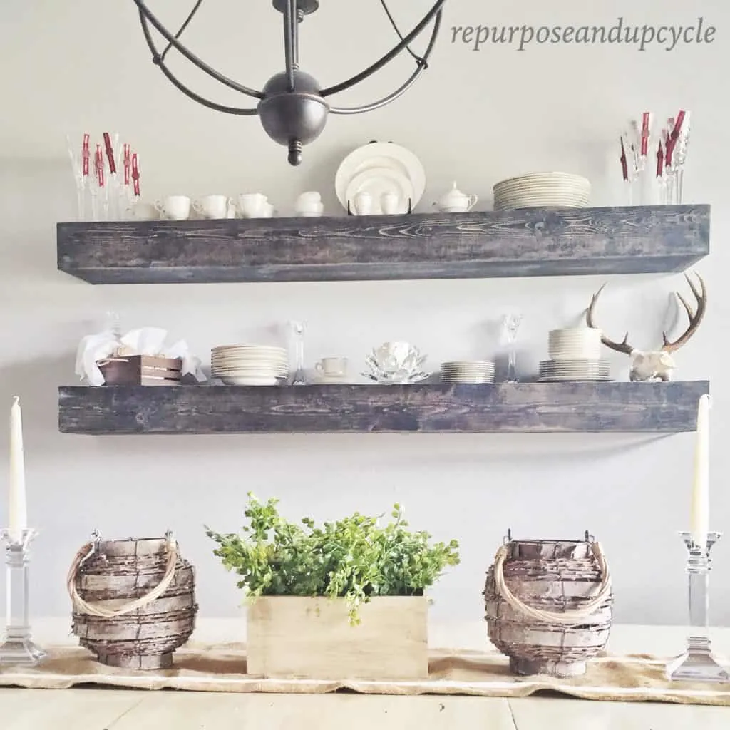 DIY floating dining room shelves