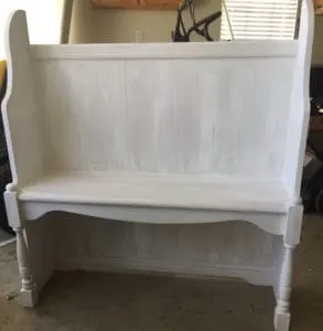 computer hutch repurposed to bench 