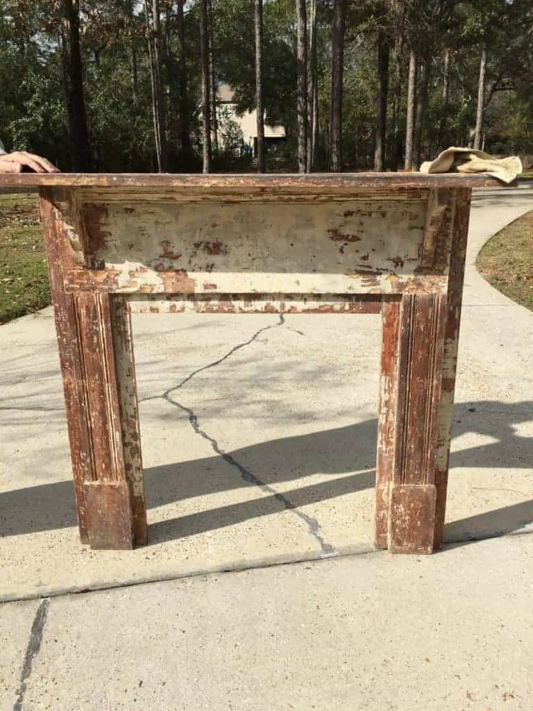 antique mantel after stripping the paint