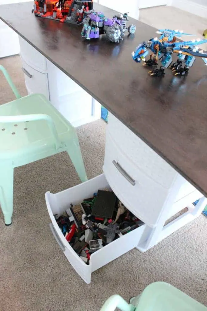 Lego table with online storage drawers