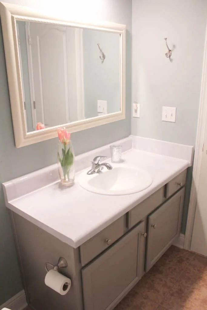 Bathroom Update for under $100 including DIY Faux Marble Countertops