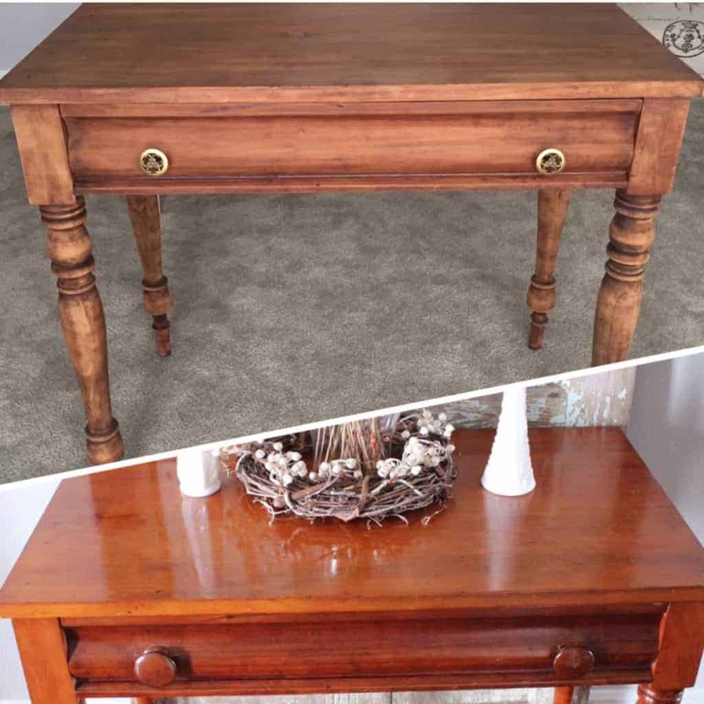 Before and after stripping the wood furniture