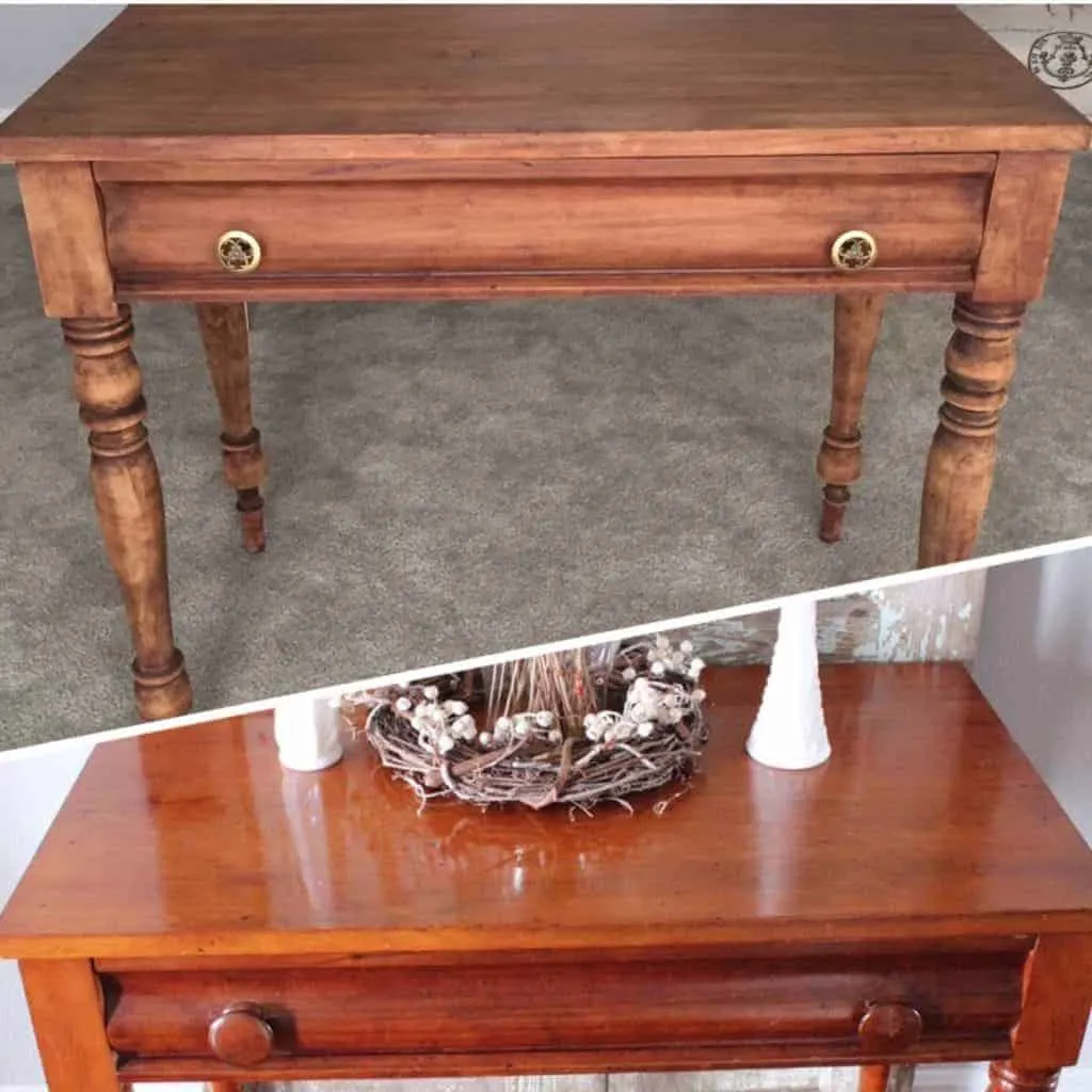 Before and after stripping the wood furniture