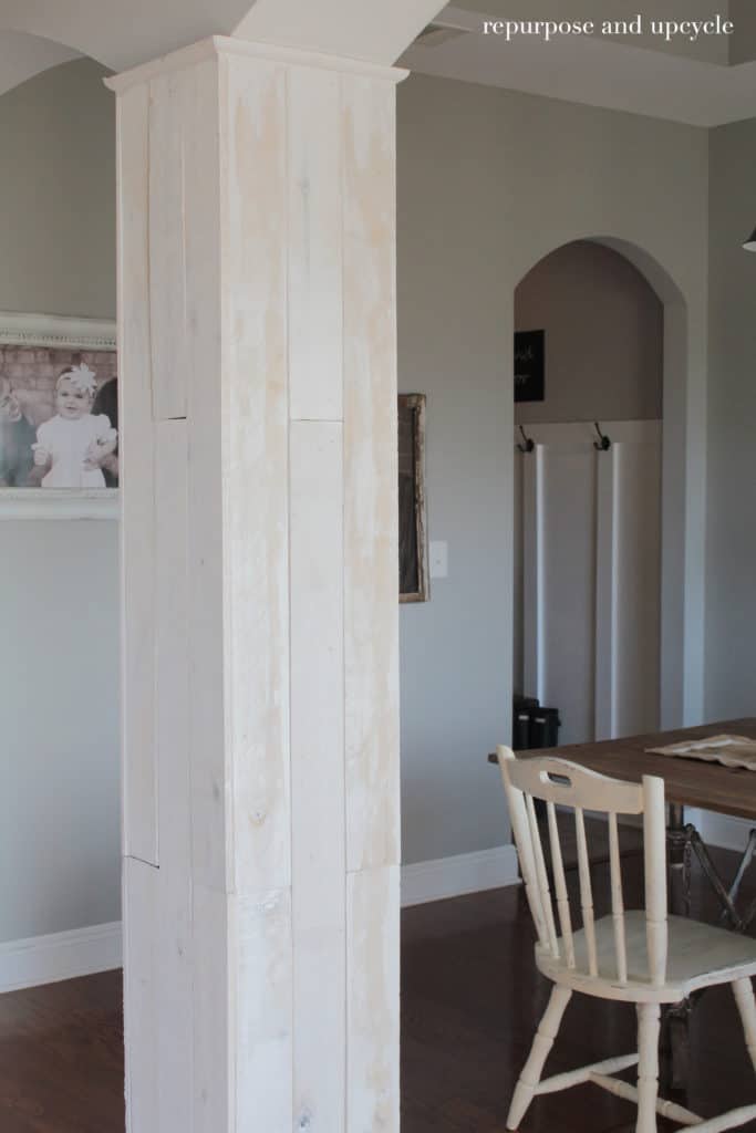 Adding Wood Planks to our dining room column and side wall