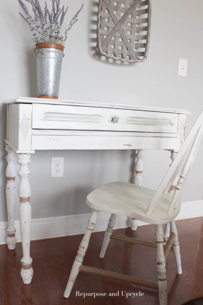 desk makeover with a coastal or beachy vibe with chalk paint