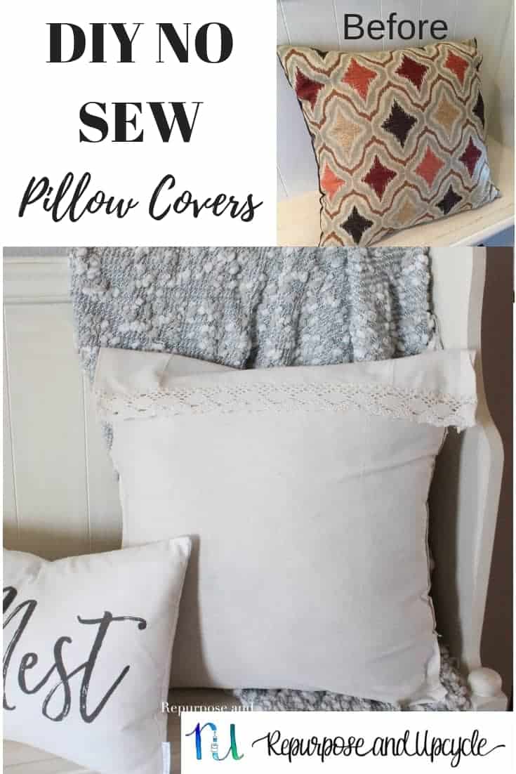 Easy DIY No Sew Pillow Cover from a Tablecloth