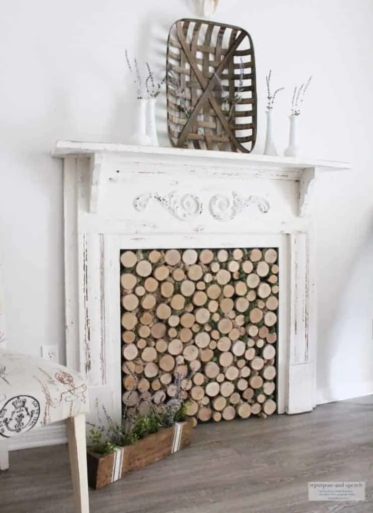DIY Birch Wood Fireplace Cover for a Faux Wood Fireplace Insert
