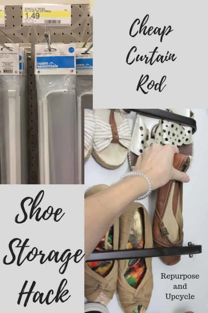 Small Closet Shoe Organization with Curtain Rods