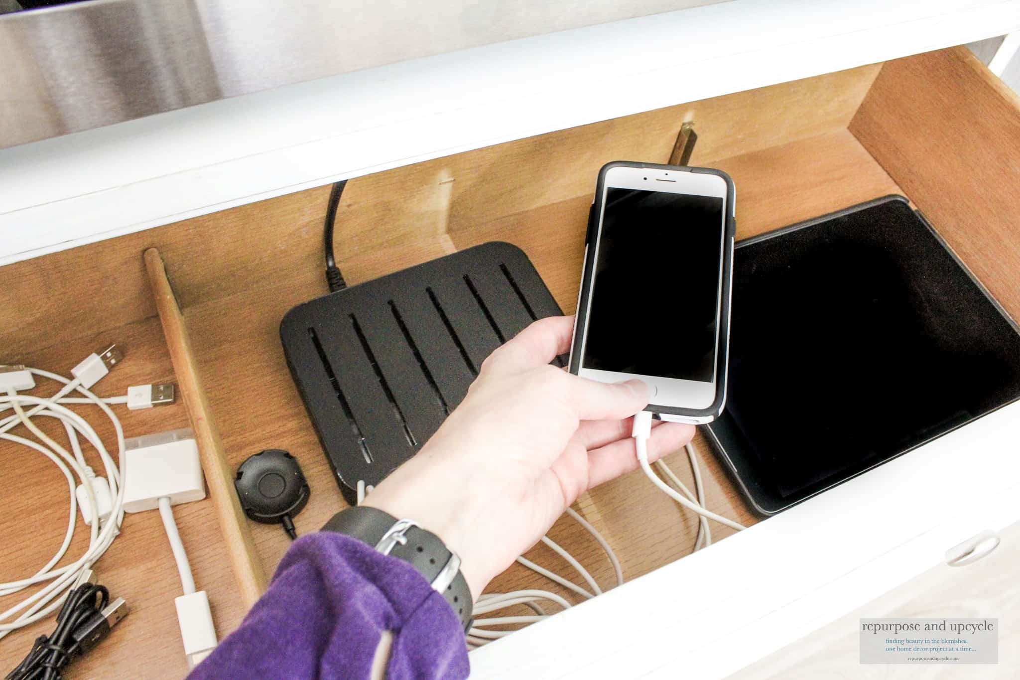 DIY Family Charging Station to Organize Cords and Devices