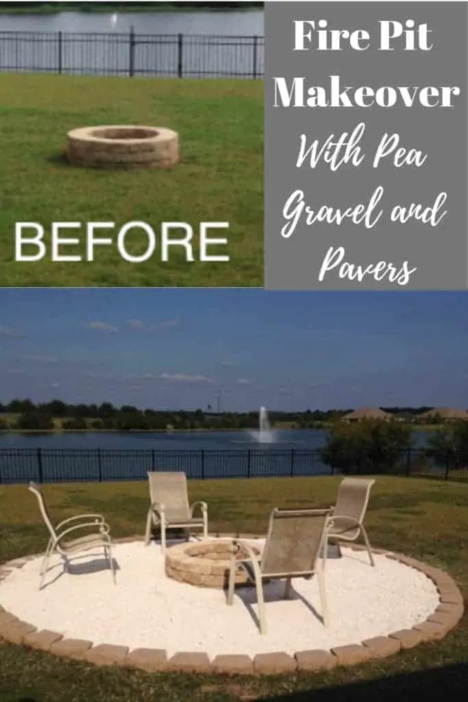 Fire pit makeover with pea gravel and pavers