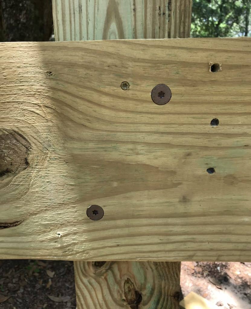 screws on tree house