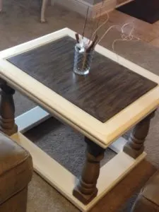 milk painted coffee table with dark wax 