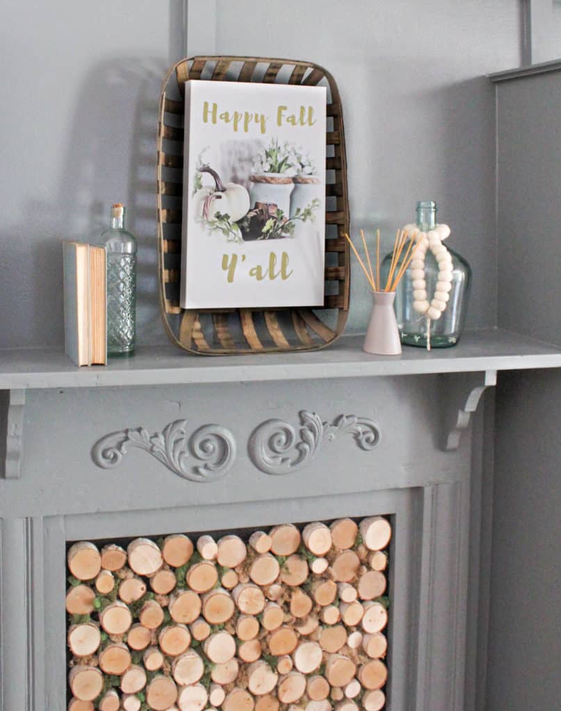 Happy Fall Y'all sign in living room mantel 