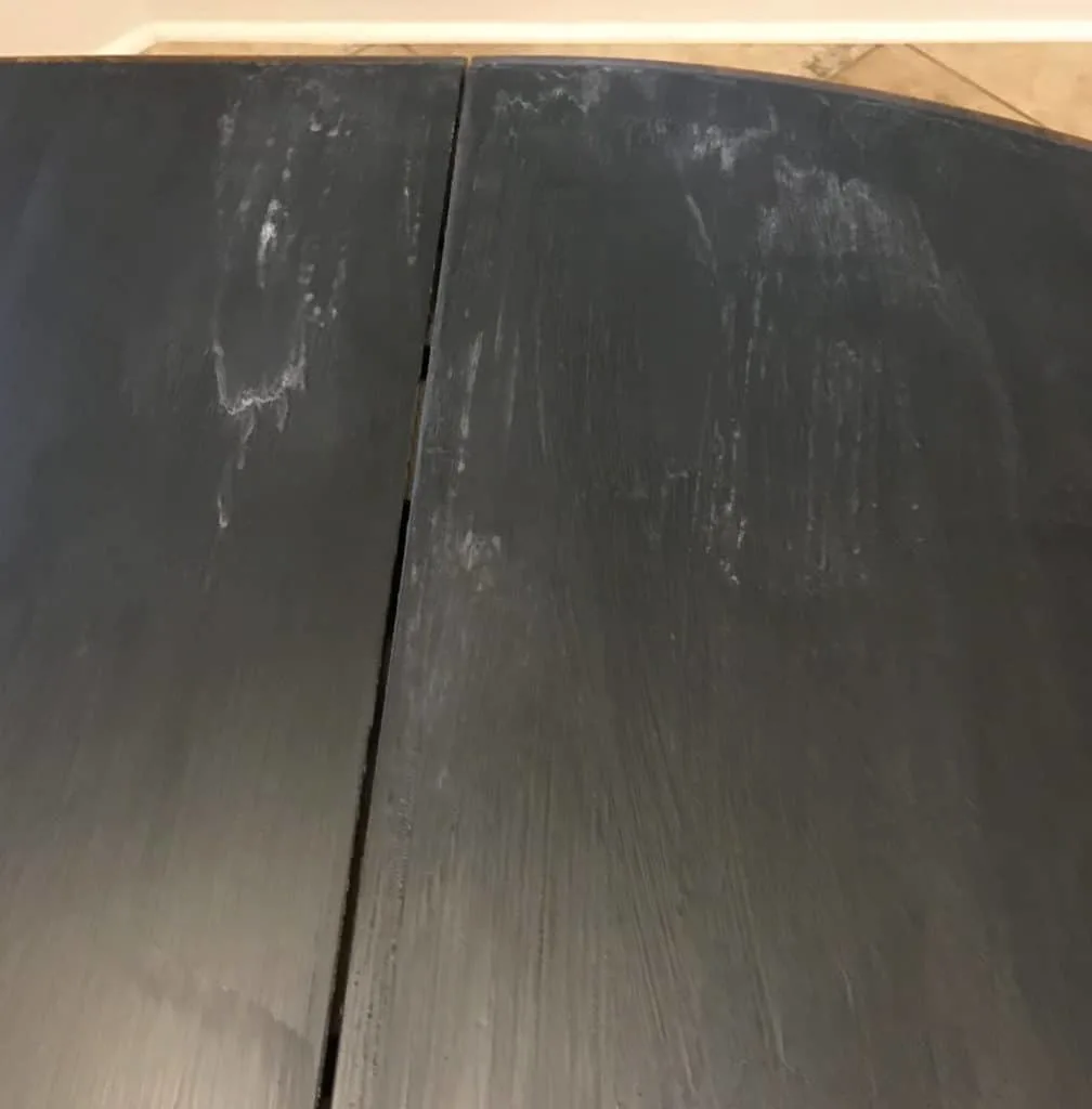 chalk painted table with bad sealer stain 