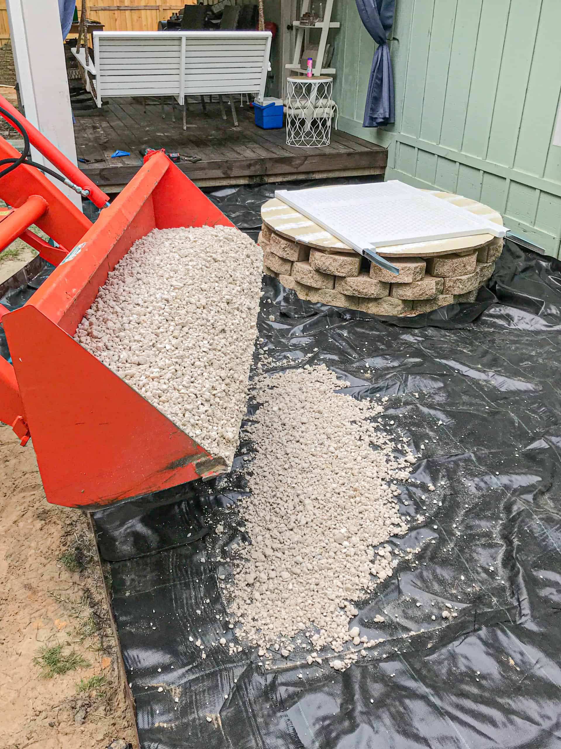 DIY Gravel Patio with Solar String Lights