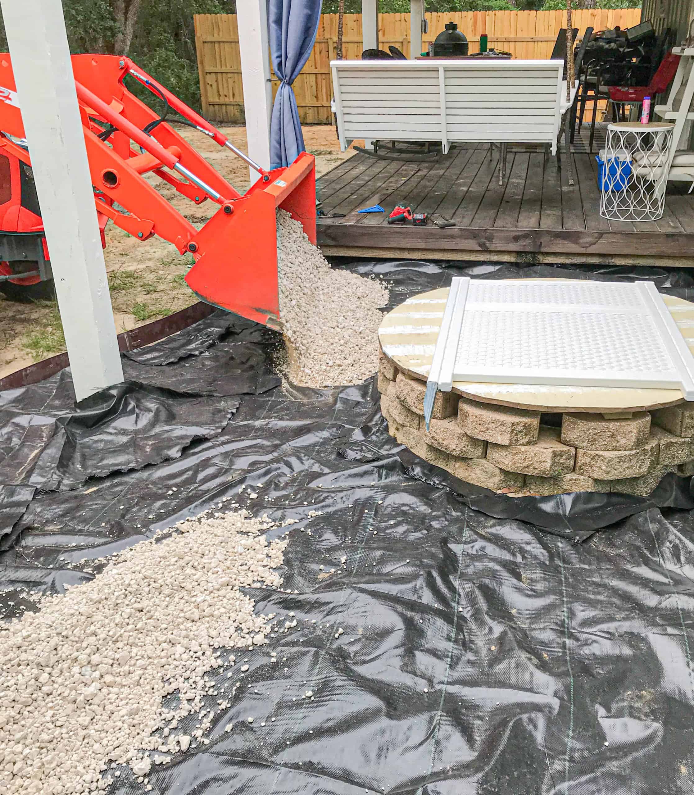 DIY Gravel Patio with Solar String Lights