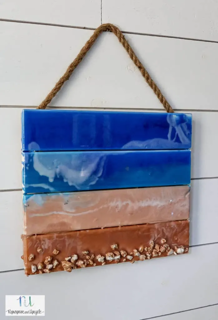 ocean art by epoxy resin pour on pallet wood