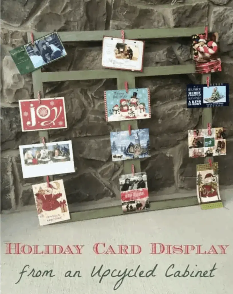 Christmas card holder from an upcycled cabinet