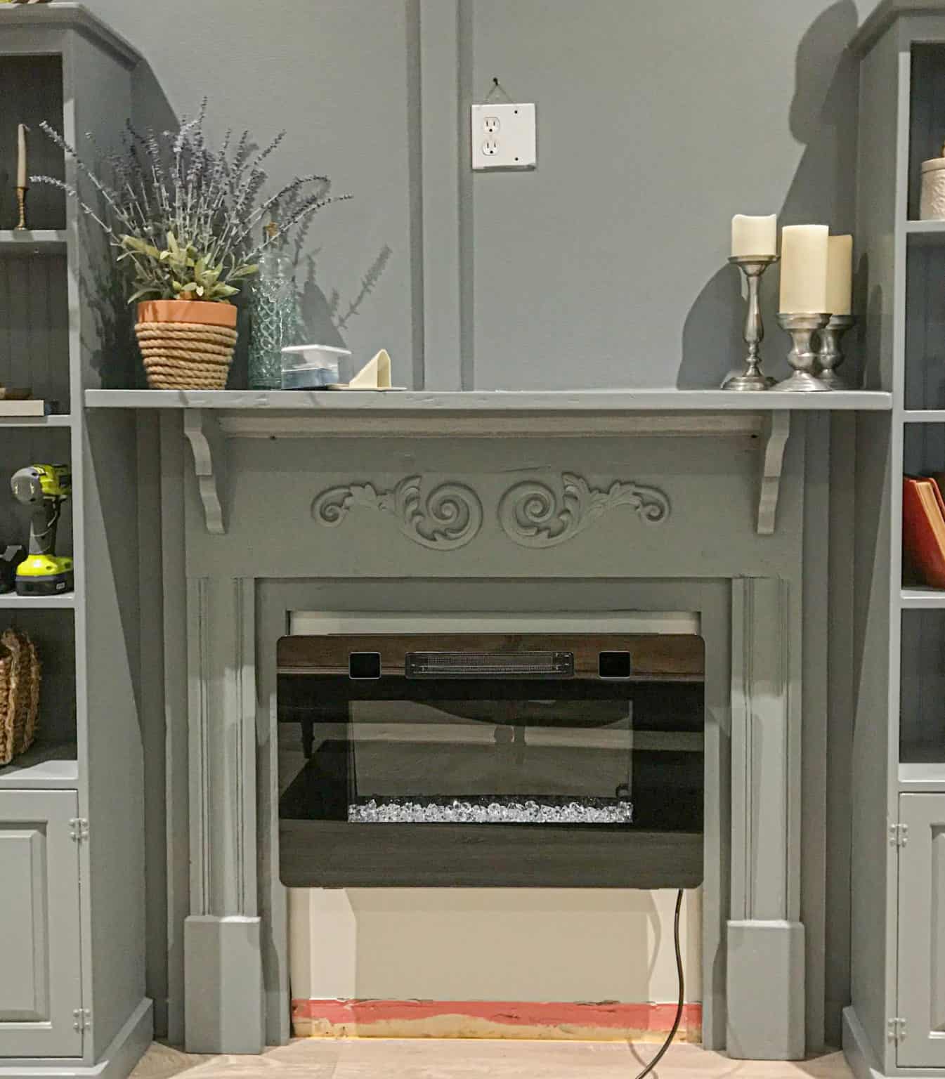 Our New DIY Raised Electric Fireplace Hearth with Stone