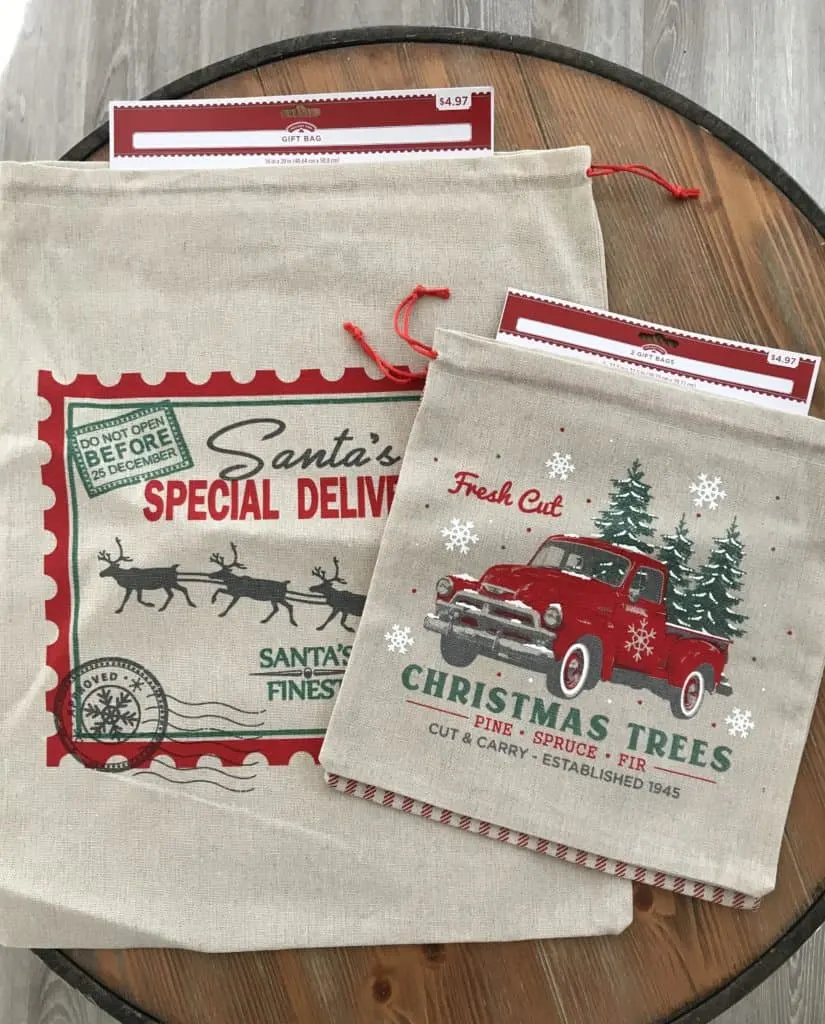 Canvas Christmas gift bags from Walmart
