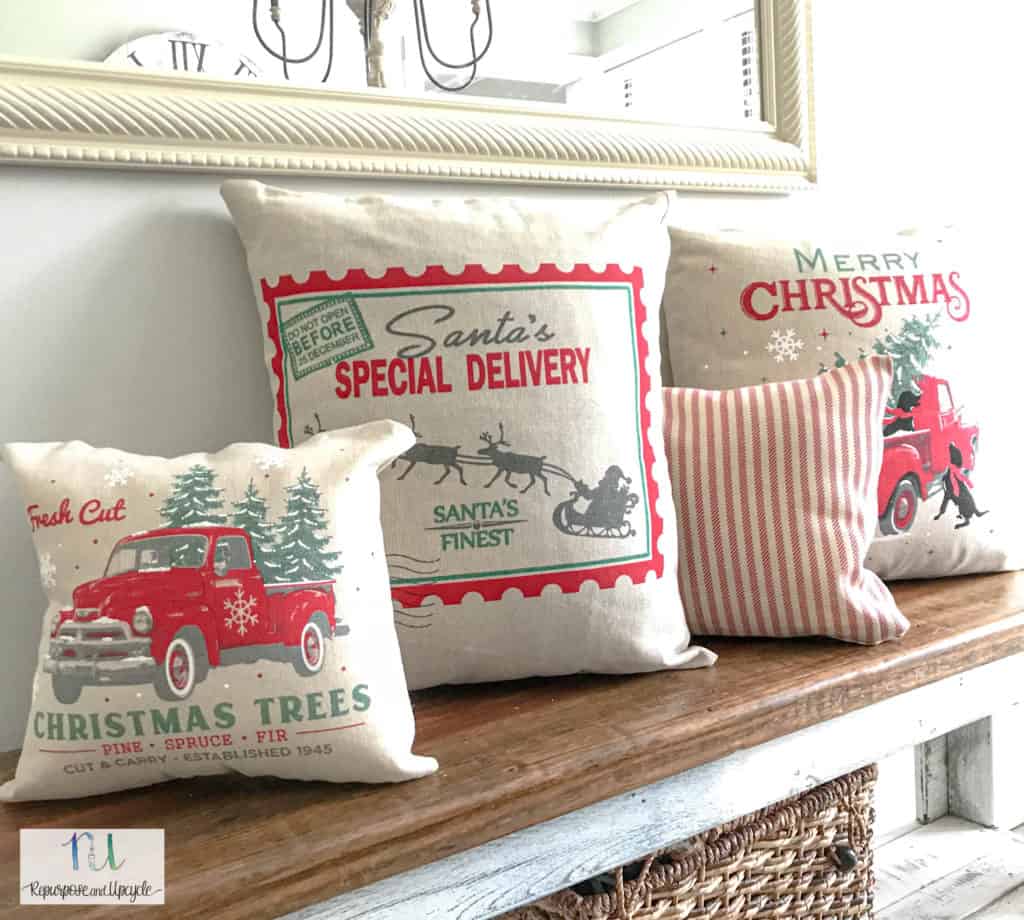 no sew pillows from Christmas canvas gift bags