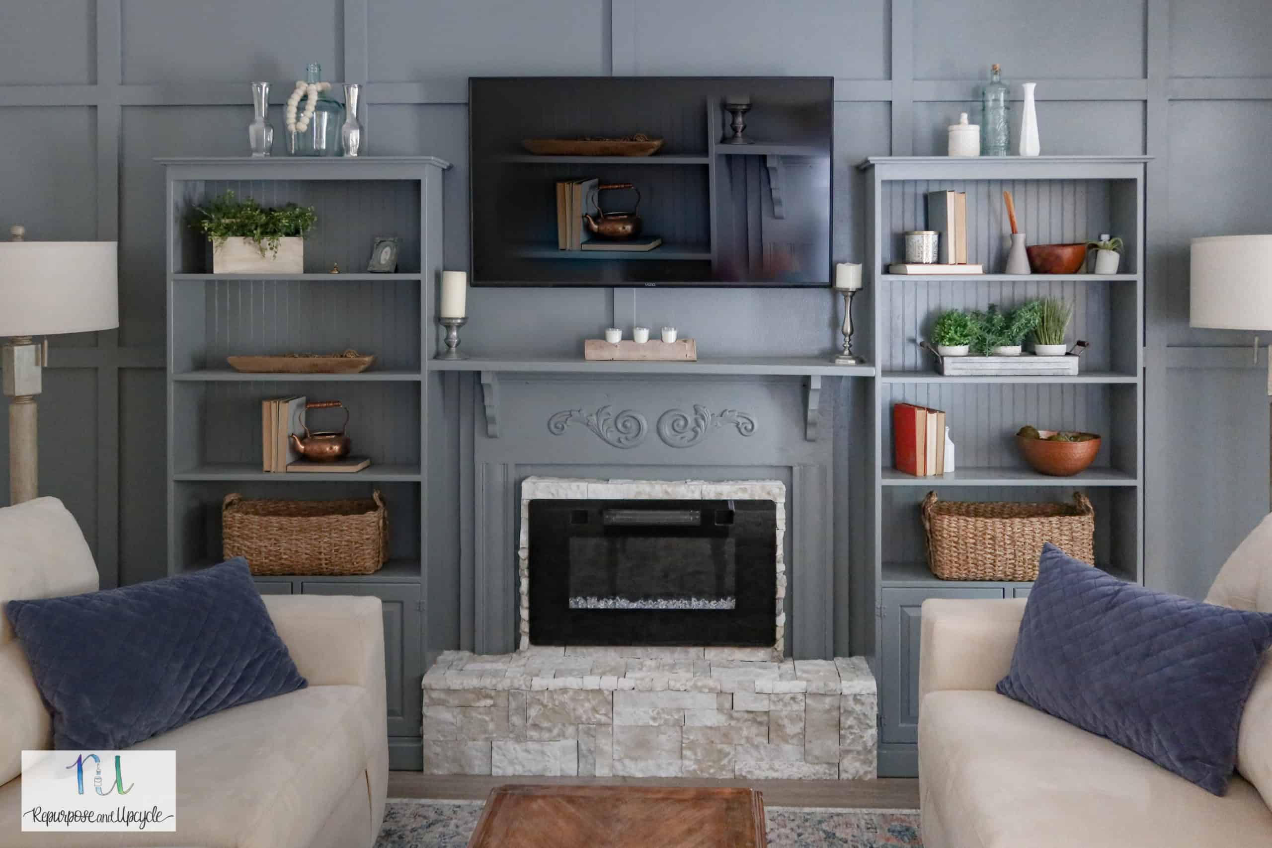 Our New DIY Raised Electric Fireplace Hearth with Stone