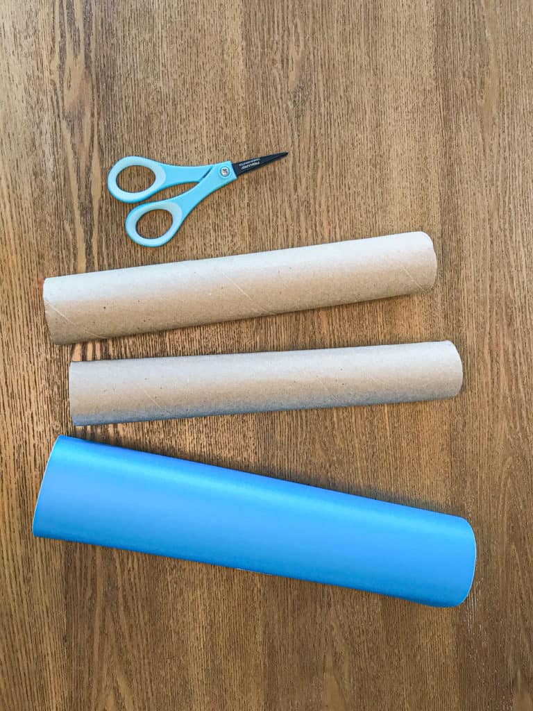 DIY tablet stand from paper towel roll supplies