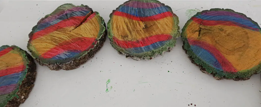 painted tree slices