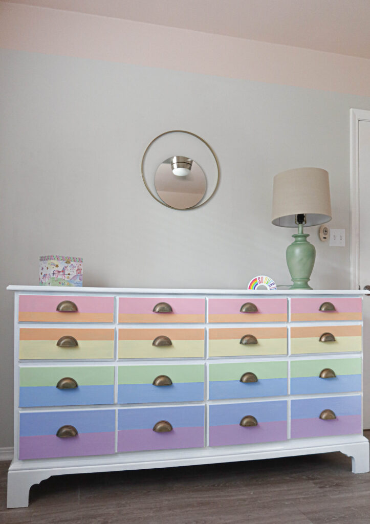 dresser makeover in rainbow colors