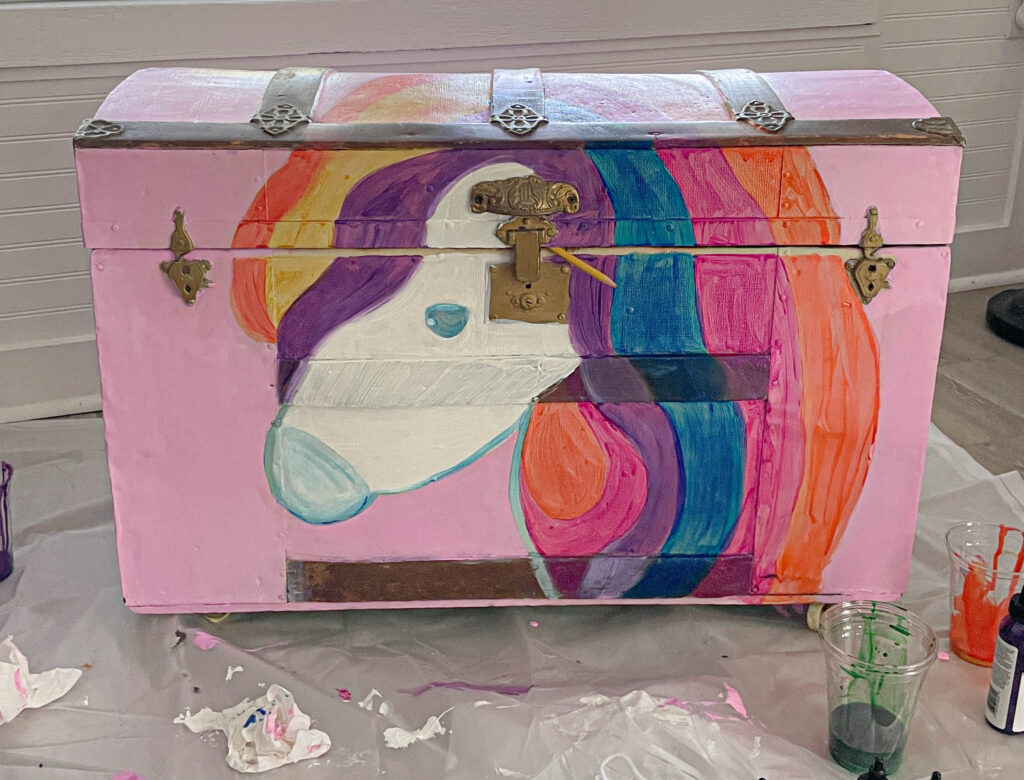 Unicorn painted steamer trunk