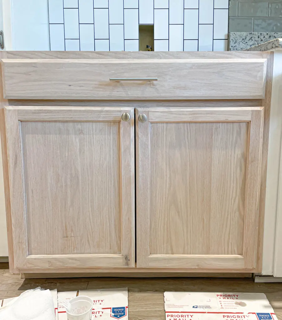stock kitchen cabinet white washed
