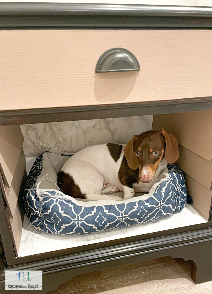 DIY dog bed from side table