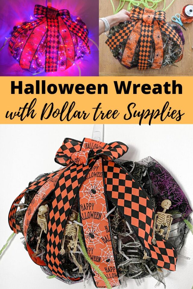 DIY Dollar Tree Pumpkin Wreath with Lights for Halloween