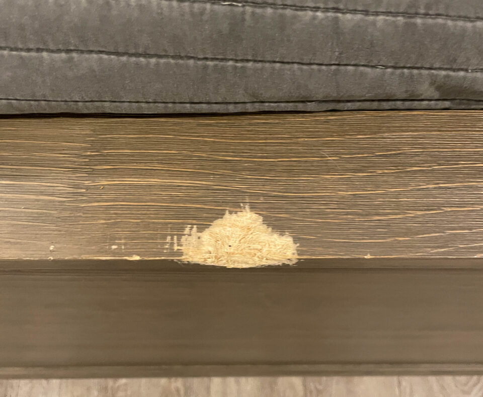 Wood Furniture Repair with Bondo to fix a Missing Chunk of Wood