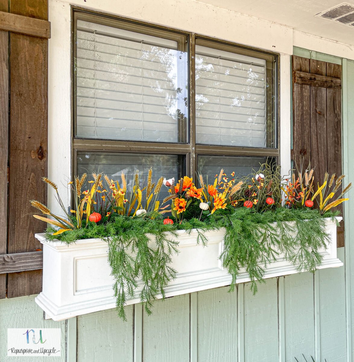 Versatile Fall Window Box Decor with Faux Dollar Tree Flowers