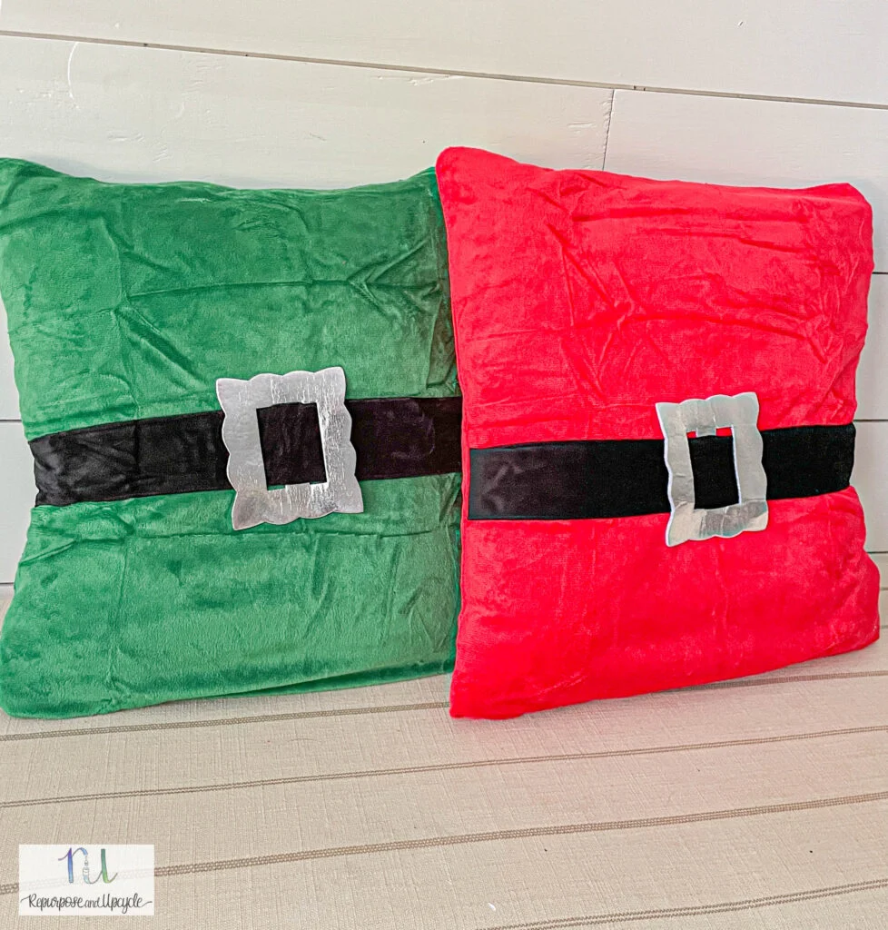 Dollar Store Christmas Craft DIY Pillow from a Santa Sack