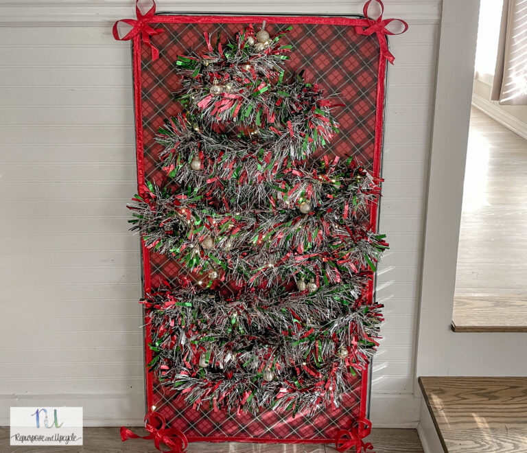 DIY Lighted Christmas Wall Tree with an Oil Drip Pan