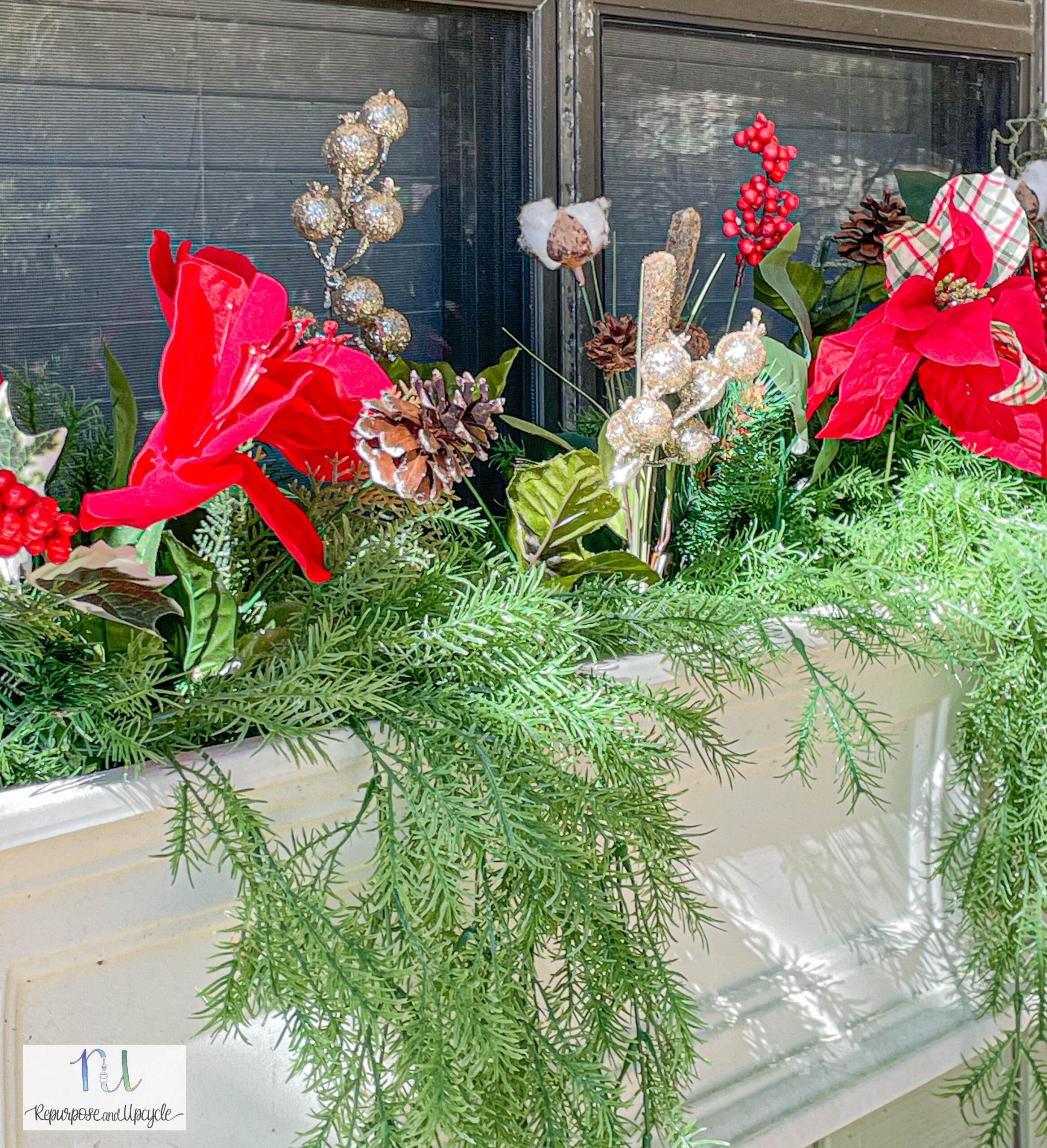 Winter Window Boxes with Faux Flowers