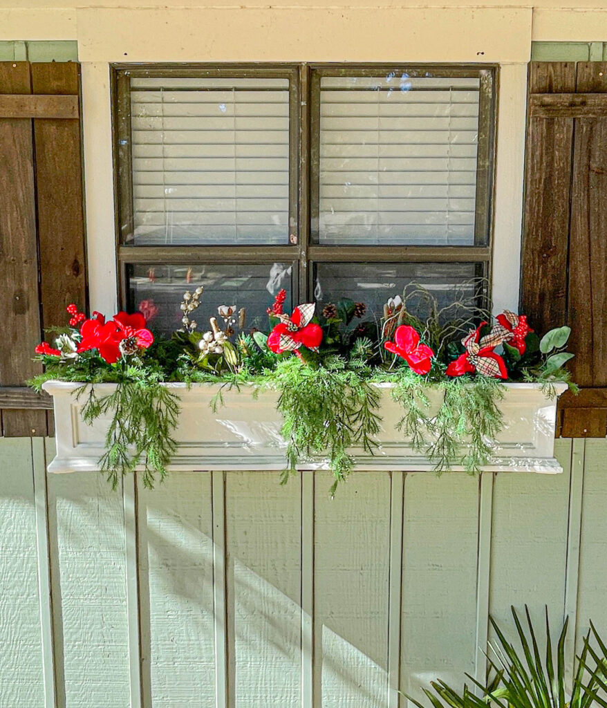 faux winter plants and flowers for window boxes