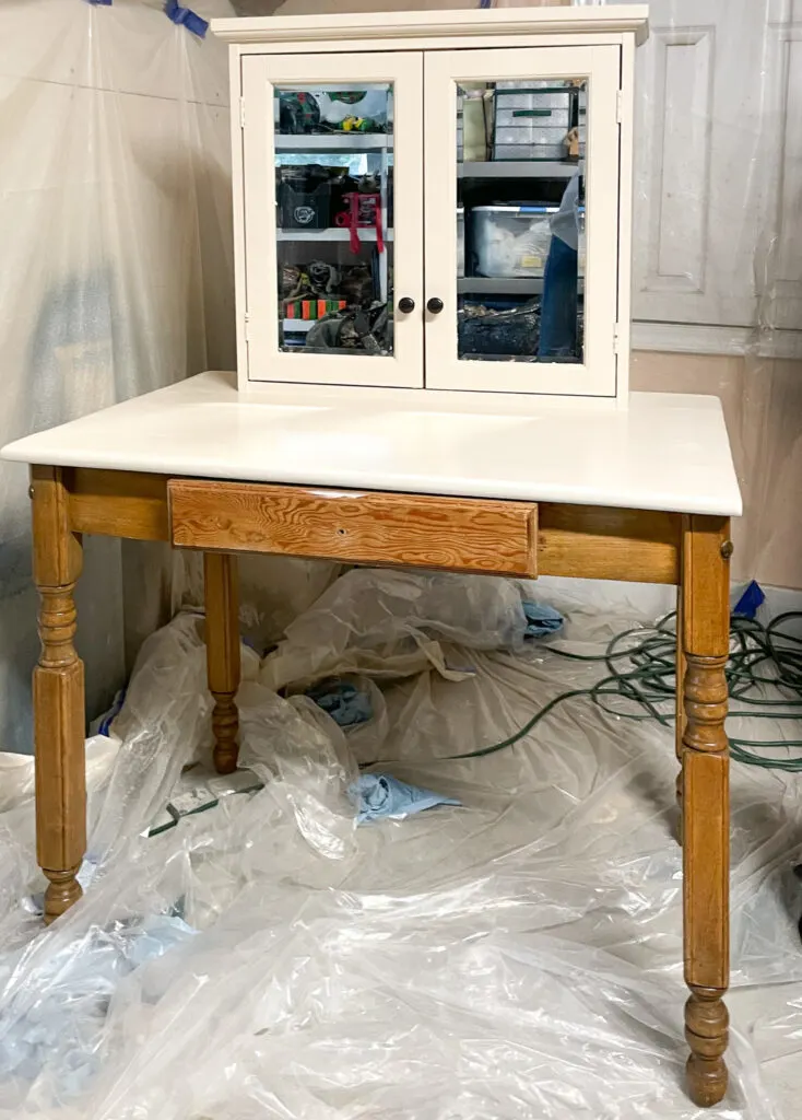 vanity desk makeover before paint wash