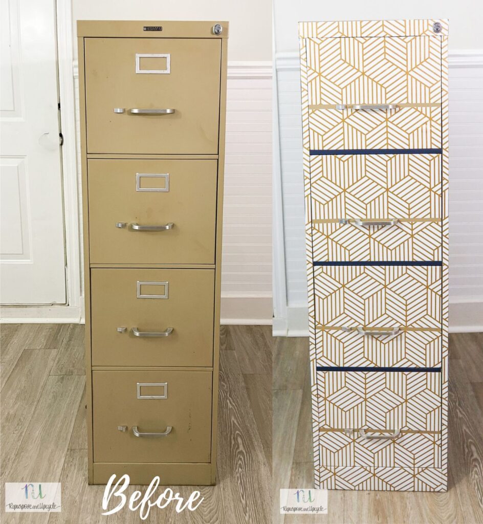 DIY File Cabinet Makeover with Peel and Stick Wallpaper