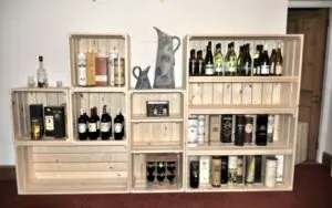 DIY wooden crates used a DIY bar shelf storage
