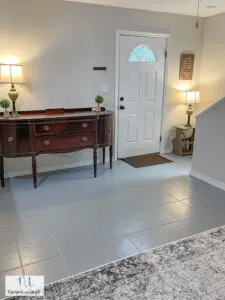 painted gray tile in living room