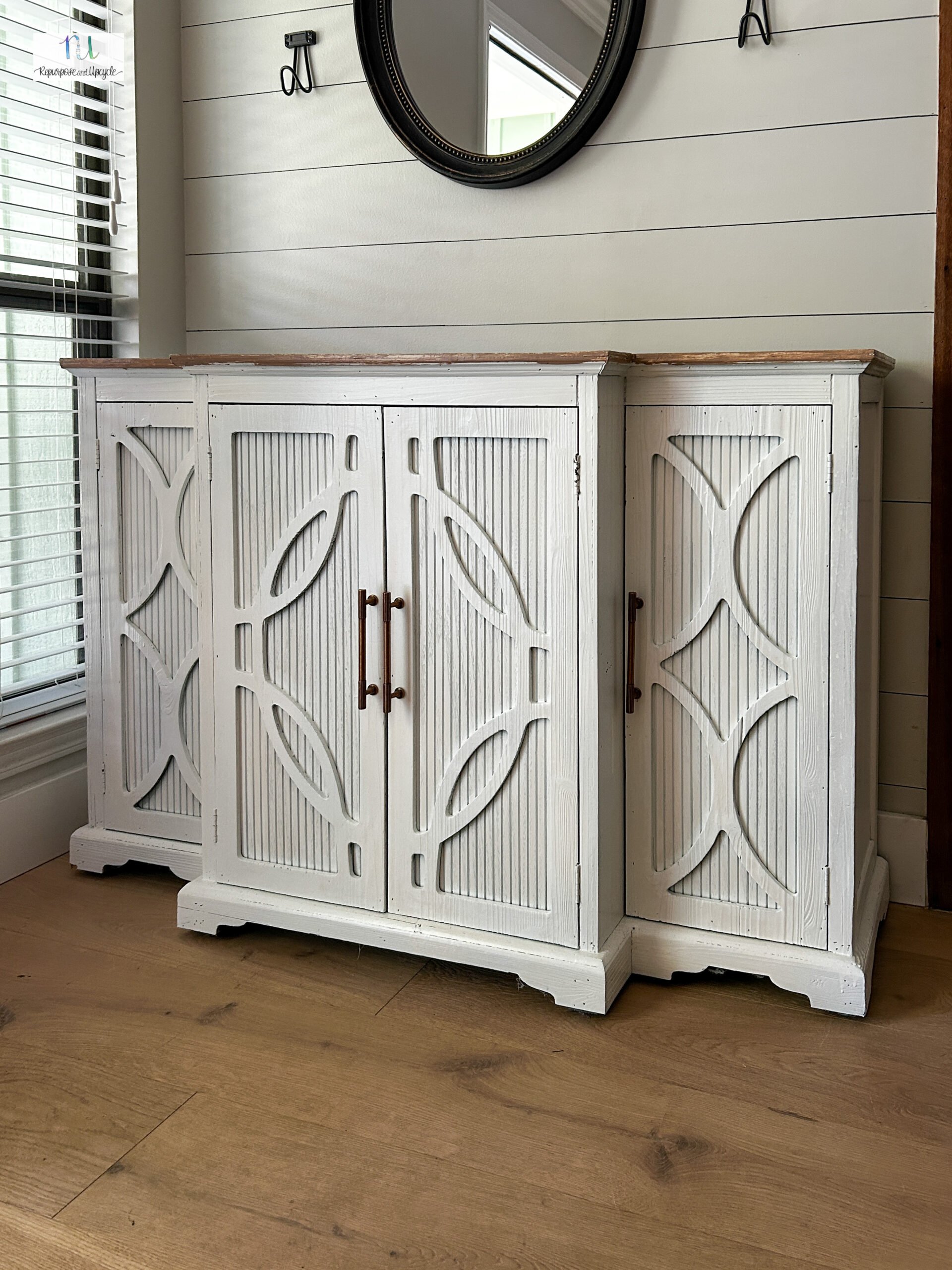 entryway buffet makeover with pole wrap