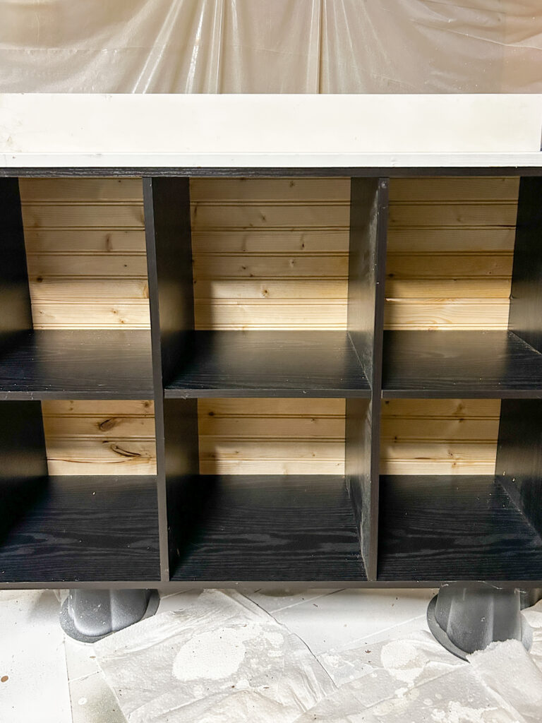 cube storage with wood moulding