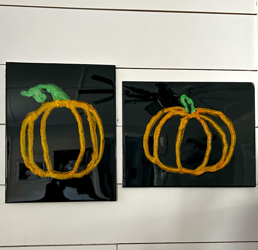 DIY fall art with pumpkins made from caulk