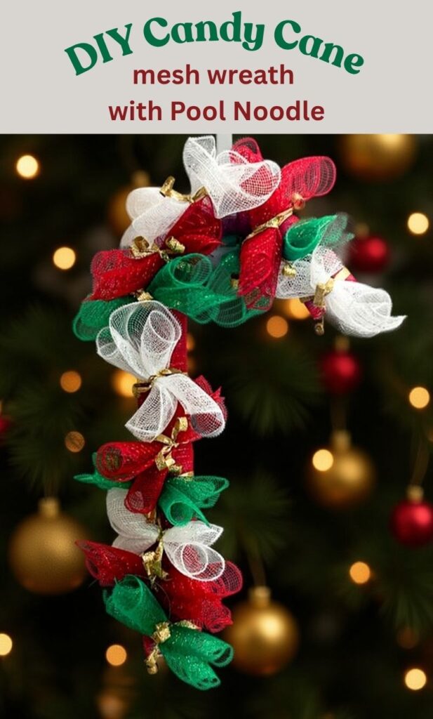 DIY candy cane mesh wreath with pool noodle