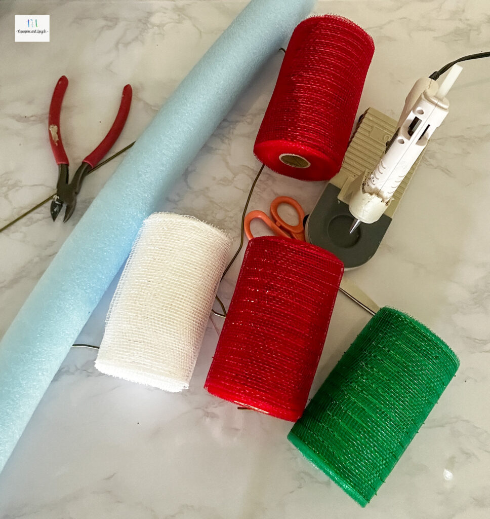 materials for how to make a candy cane mesh wreath