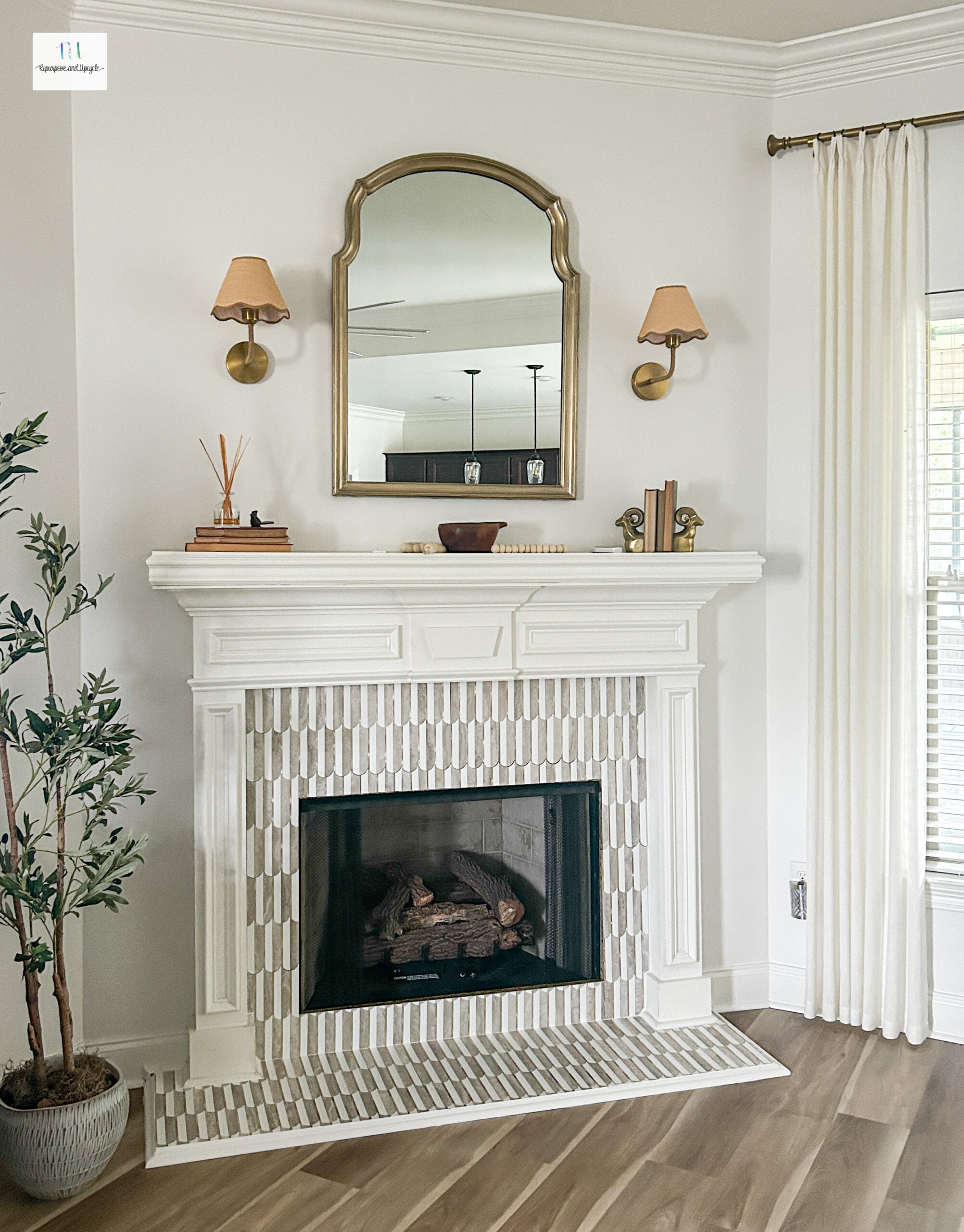 fireplace with peel and stick tile